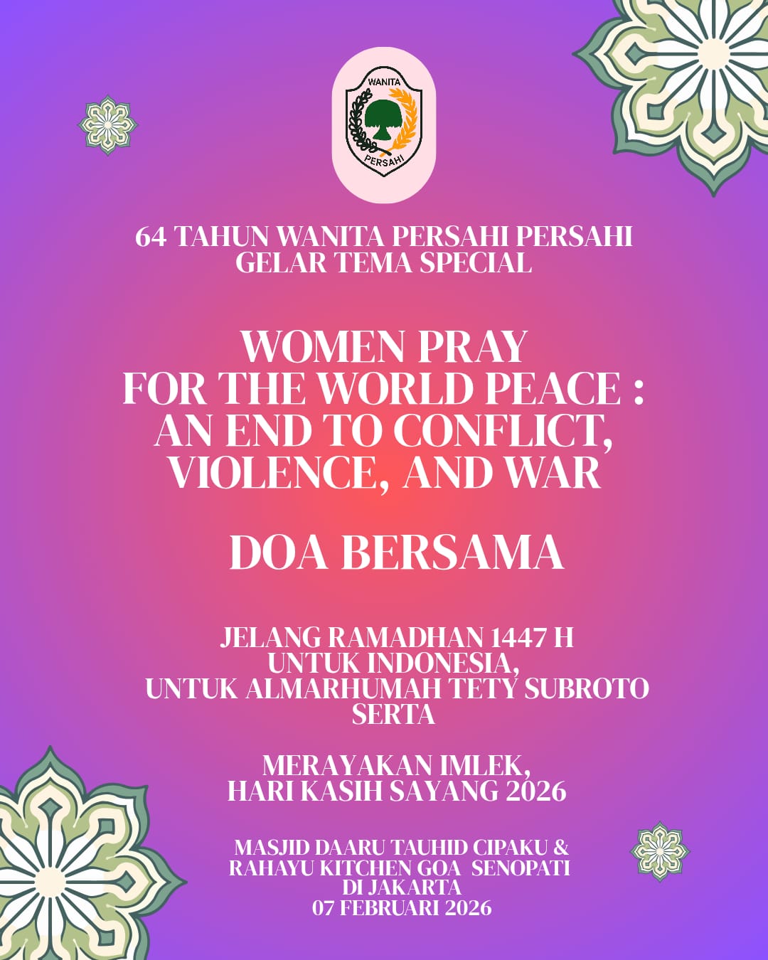 HUT ke-64 Wanita Persahi: Satukan Doa untuk Dunia dan M